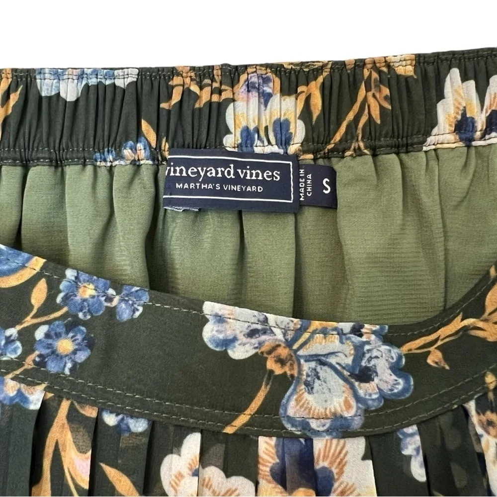 Vineyard Vined Pleated Floral Midi Skirt Green Multi Small Fall Preppy Feminine